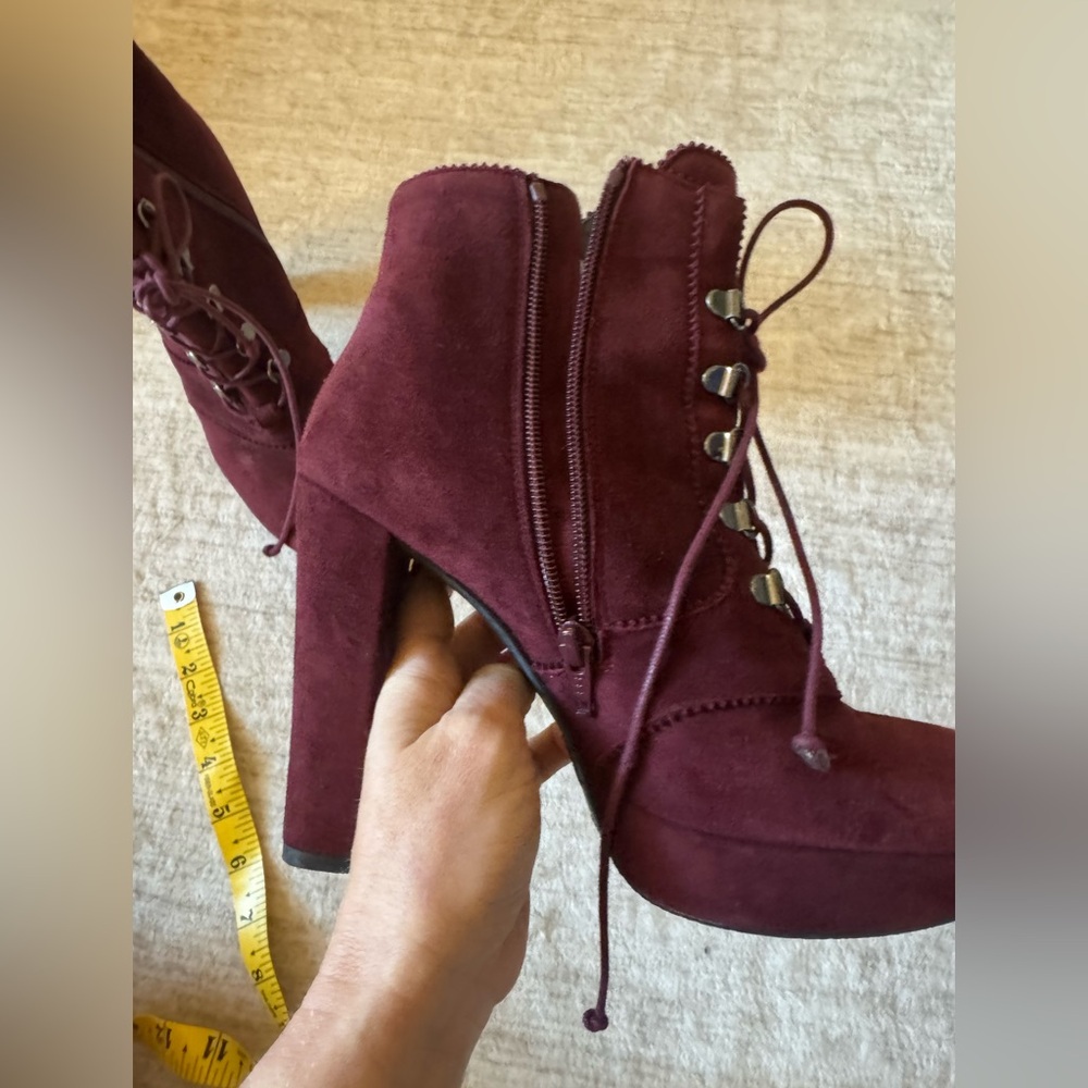 Stuart Weitzman Burgundy Suede Lace-Up Booties – Size 7 – 5” Heel - Picture 7 of 10